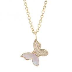 Sydney Evan 14K Yellow Gold, Mother-Of-Pearl, & Diamond Large Butterfly Pendant Necklace