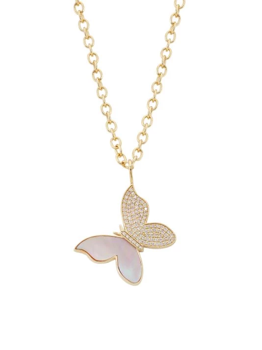 Sydney Evan 14K Yellow Gold, Mother-Of-Pearl, & Diamond Large Butterfly Pendant Necklace 3 Sydney Evan 14K Yellow Gold, Mother-Of-Pearl, & Diamond Large Butterfly Pendant Necklace