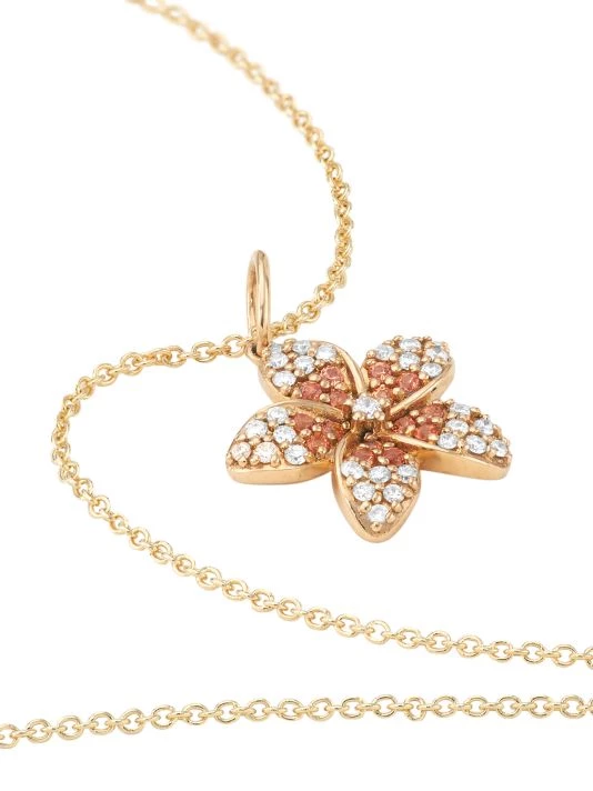 Sydney Evan 14K Yellow Gold, Diamond, & Orange Sapphire Plumeria Pendant Necklace 6 Sydney Evan 14K Yellow Gold, Diamond, & Orange Sapphire Plumeria Pendant Necklace - Image 4