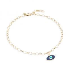 Sydney Evan 14K Yellow Gold, Enamel, & Turquoise Evil-Eye Charm Anklet