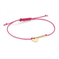 Sydney Evan 14K Yellow Gold & Heart Charm Pink Cord Bracelet