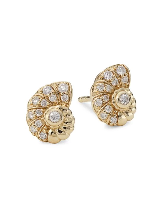 Sydney Evan 14K Yellow Gold & Diamond Nautilus-Shell Stud Earrings 3 Sydney Evan 14K Yellow Gold & Diamond Nautilus-Shell Stud Earrings