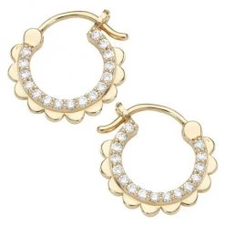Sydney Evan 14K Yellow Gold & Diamond Scalloped Huggie Hoop Earrings