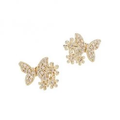 Sydney Evan 14K Yellow Gold & Diamond Butterfly & Daisy Stud Earrings