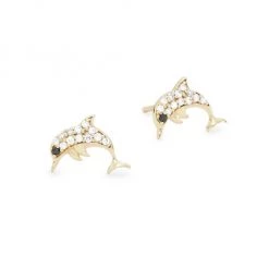Sydney Evan 14K Yellow Gold & Diamond Dolphin Stud Earrings