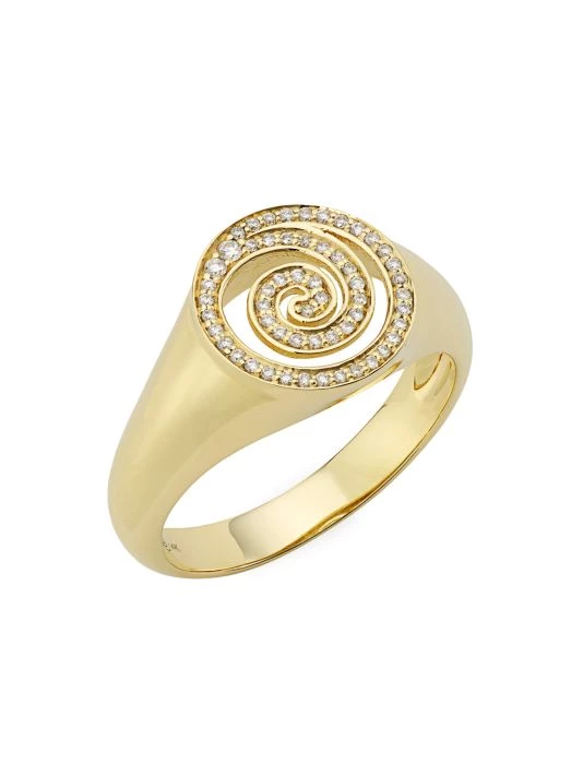 Sydney Evan 14K Yellow Gold & Diamond Spiral Signet Ring 3 Sydney Evan 14K Yellow Gold & Diamond Spiral Signet Ring