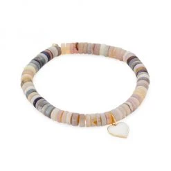 Sydney Evan 14K Yellow Gold, Enamel, & Opal Heishi Bead Heart Charm Bracelet<br>