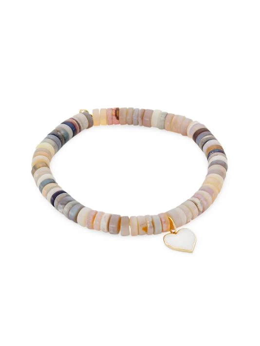 Sydney Evan 14K Yellow Gold, Enamel, & Opal Heishi Bead Heart Charm Bracelet<br> 3 Sydney Evan 14K Yellow Gold, Enamel, & Opal Heishi Bead Heart Charm Bracelet<br>