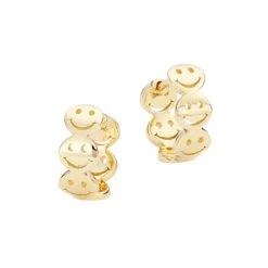 Sydney Evan Happy Face 14K Yellow Gold Huggie Earrings