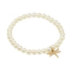 Sydney Evan 14K Yellow Gold, Freshwater Pearl, & Diamond Dragonfly Charm Bracelet