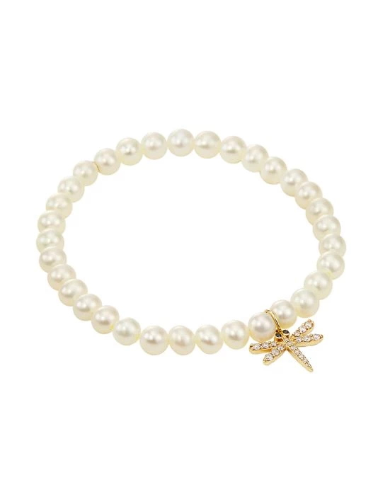 Sydney Evan 14K Yellow Gold, Freshwater Pearl, & Diamond Dragonfly Charm Bracelet 3 Sydney Evan 14K Yellow Gold, Freshwater Pearl, & Diamond Dragonfly Charm Bracelet