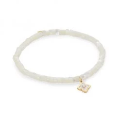 Sydney Evan 14K Yellow Gold, Mother-Of-Pearl, & Freshwater Pearl Beaded Stretch Bracelet