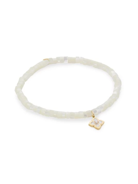 Sydney Evan 14K Yellow Gold, Mother-Of-Pearl, & Freshwater Pearl Beaded Stretch Bracelet 3 Sydney Evan 14K Yellow Gold, Mother-Of-Pearl, & Freshwater Pearl Beaded Stretch Bracelet