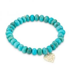 Sydney Evan Pure 14K Yellow Gold & Turquoise Nugget Heart Charm Bracelet