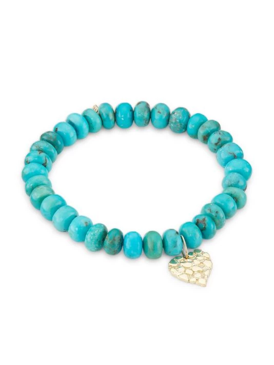 Sydney Evan Pure 14K Yellow Gold & Turquoise Nugget Heart Charm Bracelet 3 Sydney Evan Pure 14K Yellow Gold & Turquoise Nugget Heart Charm Bracelet