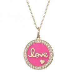 Sydney Evan Diamond, Pink Enamel & 14K Yellow Gold Love Medallion Pendant Necklace