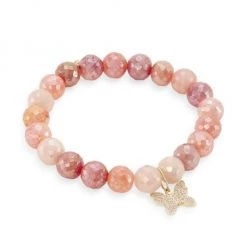 Sydney Evan 14K Yellow Gold, Peach Moonstone, & Diamond Butterfly Charm Bracelet