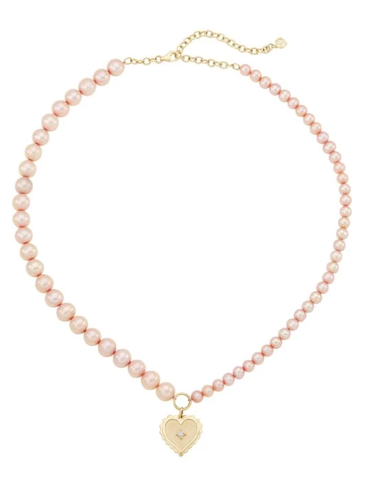 Sydney Evan 14K Yellow Gold, Pearl, & Diamond Heart Pendant Necklace 3 Sydney Evan 14K Yellow Gold, Pearl, & Diamond Heart Pendant Necklace