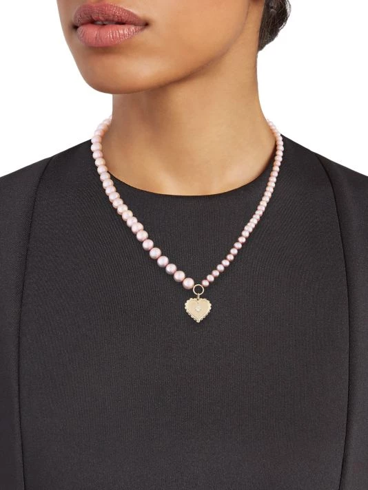 Sydney Evan 14K Yellow Gold, Pearl, & Diamond Heart Pendant Necklace 4 Sydney Evan 14K Yellow Gold, Pearl, & Diamond Heart Pendant Necklace - Image 2