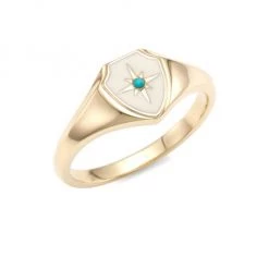 Sydney Evan 14K Yellow Gold, Enamel & Turquoise Starburst Crest Signet Ring