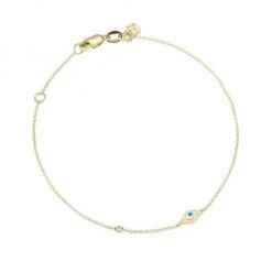 Sydney Evan 14K Gold Diamond Mini Evil Eye Charm Bracelet