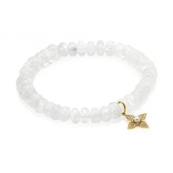 Sydney Evan 14K Yellow Gold, Diamond & Pearl Paisley Flower Charm Smooth Rondelle Bracelet