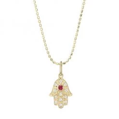 Sydney Evan Diamond, Ruby & 14K Yellow Gold Hamsa Pendant