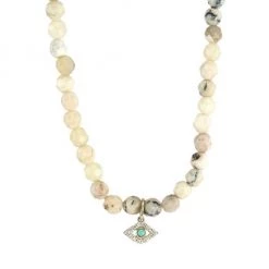 Sydney Evan African Opal Bead, Diamond & Turquoise Evil Eye Charm Necklace