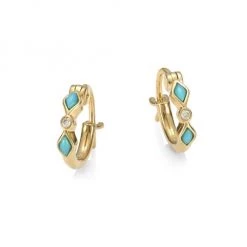 Sydney Evan Diamond & Turquoise 14K Yellow Gold Huggie Hoop Earrings