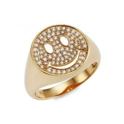Sydney Evan 14K Yellow Gold & Diamond Happy Face Signet Ring