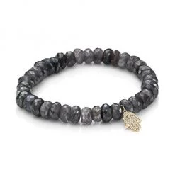 Sydney Evan 14K Yellow Gold, Diamond & Iolite Small Hamsa Beaded Bracelet