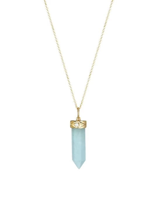 Sydney Evan 14K Yellow Gold, Aquamarine & Diamond Marquis Eye Crystal Point Pendant Necklace 3 Sydney Evan 14K Yellow Gold, Aquamarine & Diamond Marquis Eye Crystal Point Pendant Necklace