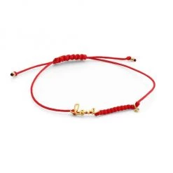 Sydney Evan 14K Goldplated, Love & Diamond Charm Red Cord Bracelet