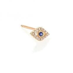 Sydney Evan Diamond, Sapphire & 14K Yellow Gold Evil Eye Single Stud Earring
