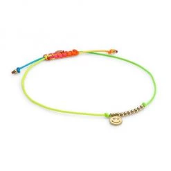 Sydney Evan 14K Yellow Gold & Diamond Happy Face Charm Neon Multicolor Cord Bracelet
