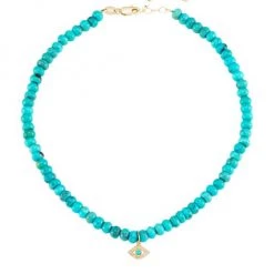 Sydney Evan 14K Yellow Gold, Diamond & Turquoise Evil Eye Beaded Anklet