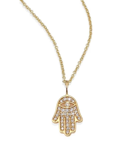 Sydney Evan Mini Hamsa Pavé Diamond & 14K Yellow Gold Pendant Necklace 3 Sydney Evan Mini Hamsa Pavé Diamond & 14K Yellow Gold Pendant Necklace
