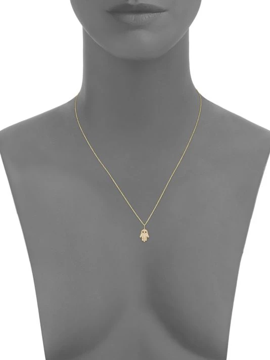 Sydney Evan Mini Hamsa Pavé Diamond & 14K Yellow Gold Pendant Necklace 4 Sydney Evan Mini Hamsa Pavé Diamond & 14K Yellow Gold Pendant Necklace - Image 2