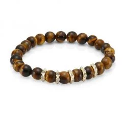 Sydney Evan Pyramid 14K Yellow Gold, Eternity Tiger Eye & Diamond Spike Combo Bracelet For Men